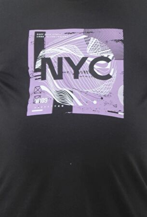 Starbattal Erkek Büyük Beden Sıfır Yaka Tişört NYC 23182 SIYAH