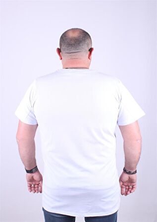Starbattal Erkek Büyük Beden Sıfır Yaka Tişört Varsity 23184 BEYAZ