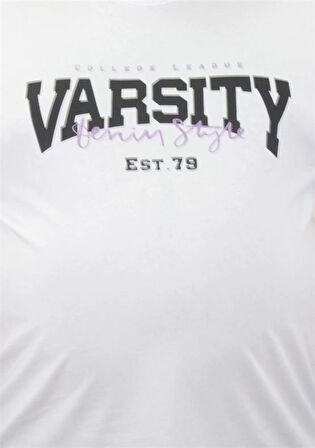 Starbattal Erkek Büyük Beden Sıfır Yaka Tişört Varsity 23184 BEYAZ