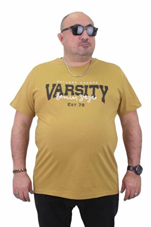 Starbattal Erkek Büyük Beden Sıfır Yaka Tişört Varsity 23184 Limon