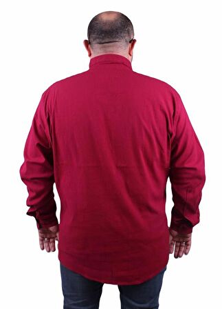 Starbattal Erkek Büyük Beden Likralı Keten Cepli Gömlek 11306 BORDO