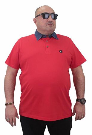 Starbattal Büyük Beden Polo Kot Yaka Tişört 23420 KIRMIZI