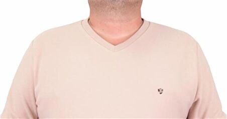 Starbattal Büyük Beden Selanik V Yaka Classic Sweat 23201 BEJ
