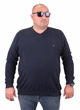 Starbattal Büyük Beden Selanik V Yaka Classic Sweat 23201 LACIVERT