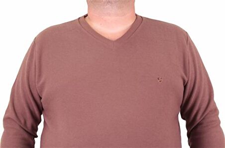 Starbattal Büyük Beden Selanik V Yaka Classic Sweat 23201 TABA