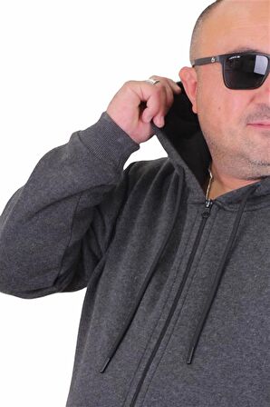 Starbattal Büyük Beden Unisex Kapüşonlu 3ip Sweat 11701 ANTRASİT MELANJ