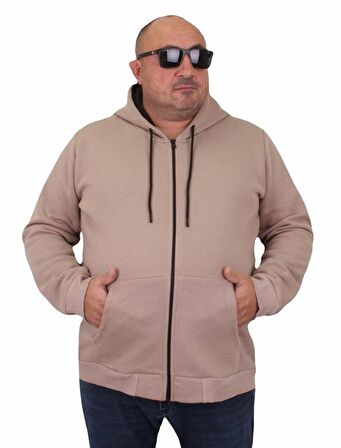 Starbattal Büyük Beden Unisex Kapüşonlu 3ip Sweat 11701 TOPRAK
