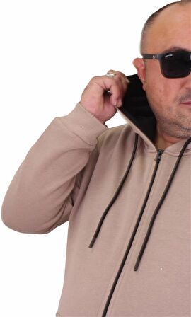 Starbattal Büyük Beden Unisex Kapüşonlu 3ip Sweat 11701 TOPRAK