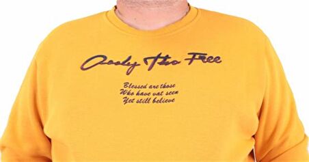 Starbattal Erkek Büyük Beden Sıfır Yaka Sweat Only Free 23202 HARDAL