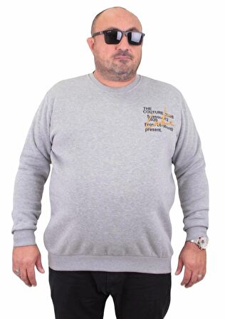 Starbattal Erkek Büyük Beden Sıfır Yaka Sweat Conture Club 23203 GRI MELANJ