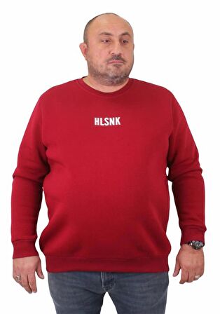 Starbattal Erkek Büyük Beden Sıfır Yaka Sweat Hlsnk 23204 BORDO