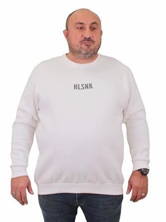 Starbattal Erkek Büyük Beden Sıfır Yaka Sweat Hlsnk 23204 EKRU