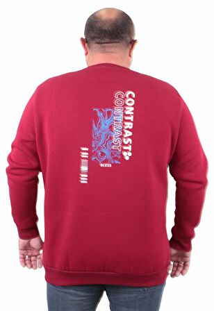 Starbattal Erkek Büyük Beden Sıfır Yaka Sweat Bless 23205 BORDO