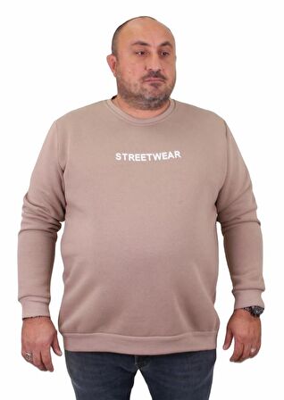 Starbattal Erkek Büyük Beden Sıfır Yaka Sweat Streetwear 23206 TOPRAK
