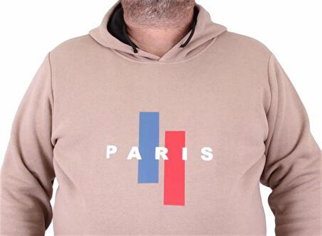 Starbattal Erkek Büyük Beden Kapuşonlu Sweat Paris 23209 TOPRAK