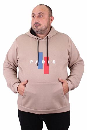 Starbattal Erkek Büyük Beden Kapuşonlu Sweat Paris 23209 TOPRAK