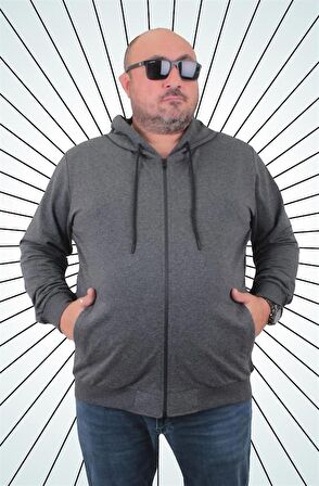 Starbattal Büyük Beden Basic Mevsimlik Fermuarlı Kapüşonlu Sweat 22751 ANTRASIT