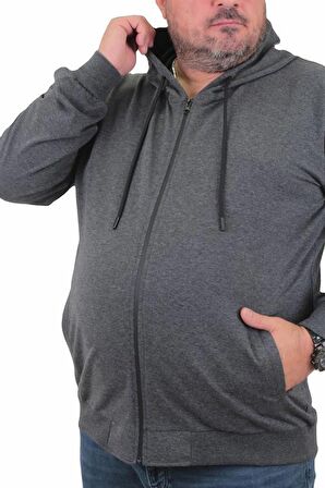 Starbattal Büyük Beden Basic Mevsimlik Fermuarlı Kapüşonlu Sweat 22751 ANTRASIT