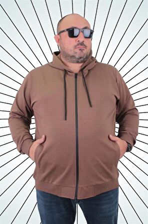 Starbattal Büyük Beden Basic Mevsimlik Fermuarlı Kapüşonlu Sweat 22751 TABA