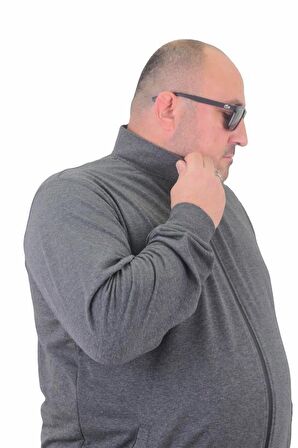 Starbattal Büyük Beden Basic Mevsimlik Fermuarlı Sweatshirt 22750 GRI MELANJ