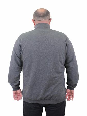 Starbattal Büyük Beden Basic Mevsimlik Fermuarlı Sweatshirt 22750 GRI MELANJ