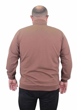 Starbattal Büyük Beden Basic Mevsimlik Fermuarlı Sweatshirt 22750 TABA