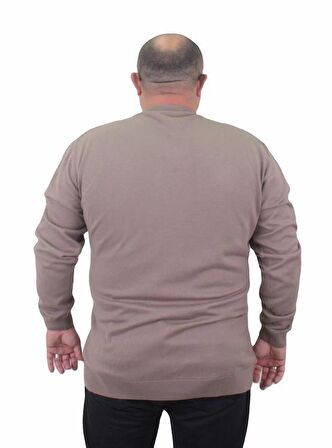 Starbattal Erkek Büyük Beden Sıfır Yaka Basic Triko Kazak 23750 Vizon