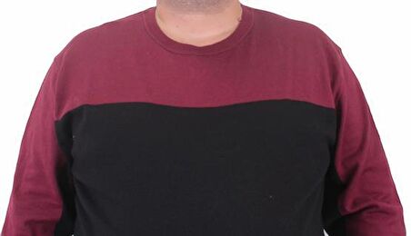Starbattal Erkek Büyük Beden Sıfır Yaka Çift Renk Triko Kazak 23751 BORDO