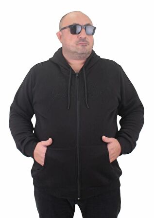 Starbattal Fermuarlı Kapuşonlu Büyük Beden Sweat Jubin 23221 SIYAH