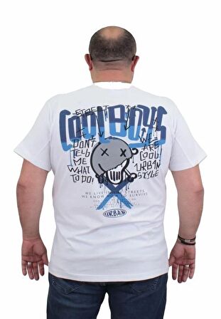 Starbattal Erkek Büyük Beden Sıfır Yaka Tişört Cool Boys 24125 BEYAZ