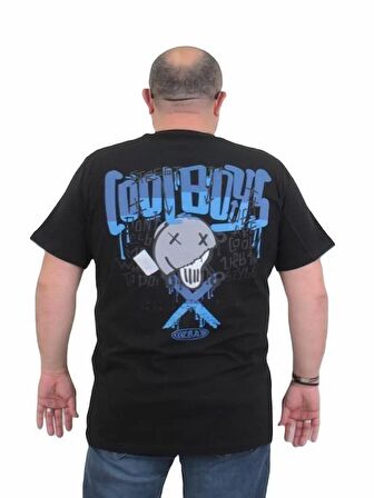 Starbattal Erkek Büyük Beden Sıfır Yaka Tişört Cool Boys 24125 SIYAH