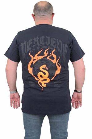 Starbattal Erkek Büyük Beden Sıfır Yaka Tişört Cobra 24127 LACIVERT