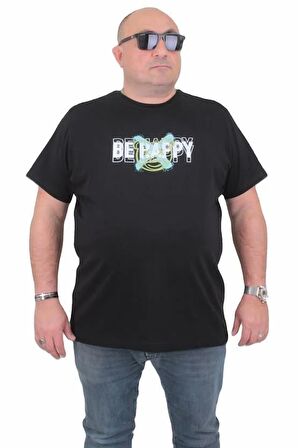 Starbattal Erkek Büyük Beden Sıfır Yaka Tişört Be Happy 24131 SIYAH