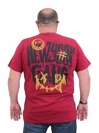 Starbattal Erkek Büyük Beden Sıfır Yaka Tişört Gang 24132 BORDO