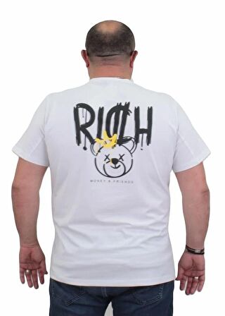 Starbattal Erkek Büyük Beden Sıfır Yaka Tişört Rich 24134 BEYAZ