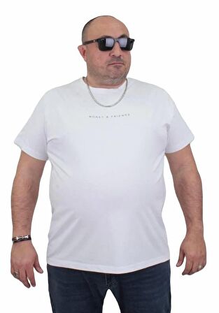 Starbattal Erkek Büyük Beden Sıfır Yaka Tişört Rich 24134 BEYAZ