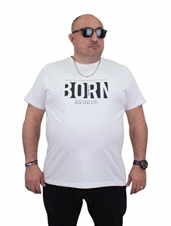 Starbattal Erkek Büyük Beden Sıfır Yaka Tişört Born 24143 BEYAZ