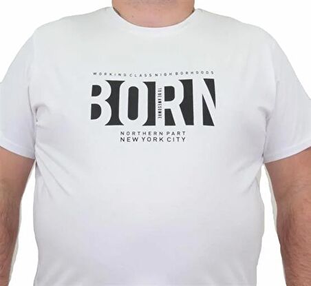 Starbattal Erkek Büyük Beden Sıfır Yaka Tişört Born 24143 BEYAZ