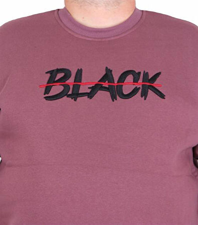 Starbattal Erkek Büyük Beden Sıfır Yaka 3ip Sweat Black 24202 Eflatun