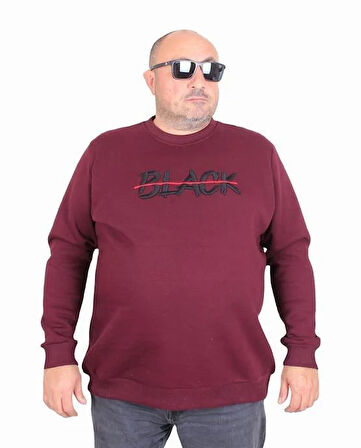 Starbattal Erkek Büyük Beden Sıfır Yaka 3ip Sweat Black 24202 MURDUM