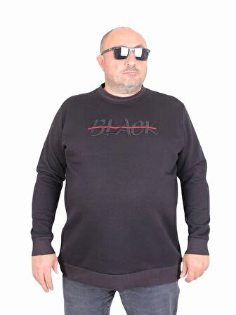 Starbattal Erkek Büyük Beden Sıfır Yaka 3ip Sweat Black 24202 SIYAH