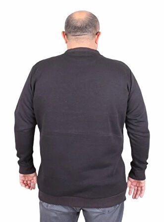 Starbattal Erkek Büyük Beden Sıfır Yaka 3ip Sweat Black 24202 SIYAH