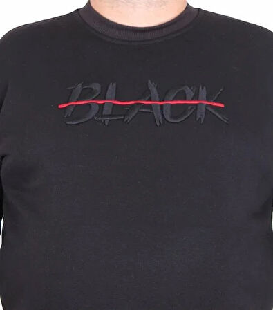 Starbattal Erkek Büyük Beden Sıfır Yaka 3ip Sweat Black 24202 SIYAH