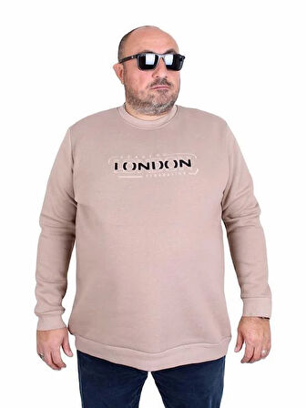Starbattal Erkek Büyük Beden Sıfır Yaka 3ip Sweat London 24208 CAMEL