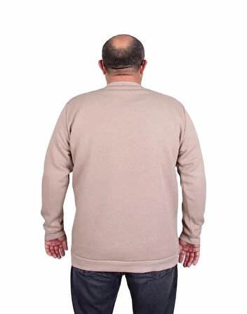 Starbattal Erkek Büyük Beden Sıfır Yaka 3ip Sweat London 24208 CAMEL