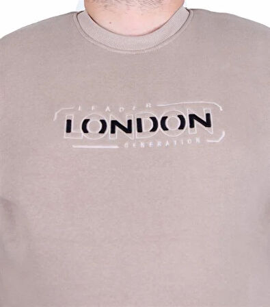 Starbattal Erkek Büyük Beden Sıfır Yaka 3ip Sweat London 24208 CAMEL