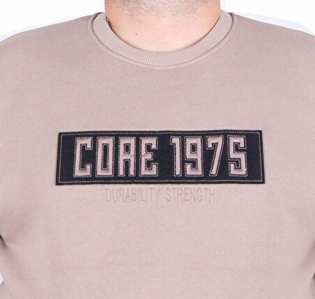 Starbattal Erkek Büyük Beden Sıfır Yaka 3ip Sweat Core 1975 24209 CAMEL