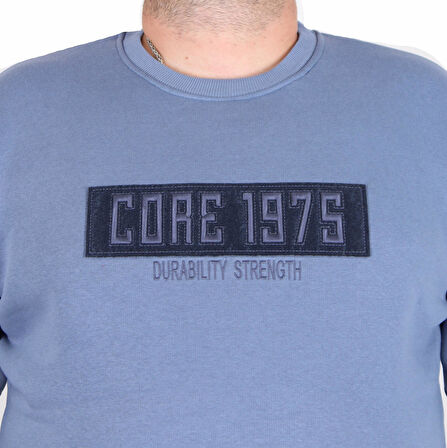 Starbattal Erkek Büyük Beden Sıfır Yaka 3ip Sweat Core 1975 24209 MAVI