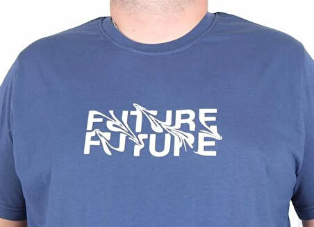 Starbattal Erkek Büyük Beden Sıfır Yaka Tişört The Future 25138 INDIGO