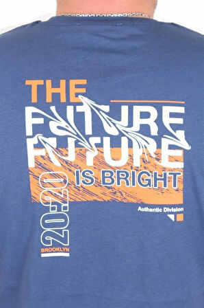 Starbattal Erkek Büyük Beden Sıfır Yaka Tişört The Future 25138 INDIGO